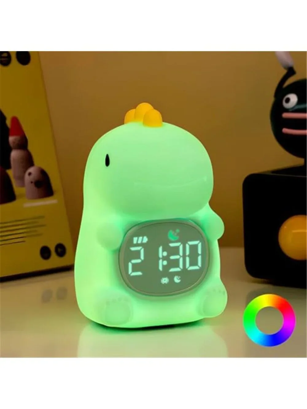 Kids Dinosaur Alarm Clock Silicone Night Light Sleep Training Digital Snooze LED